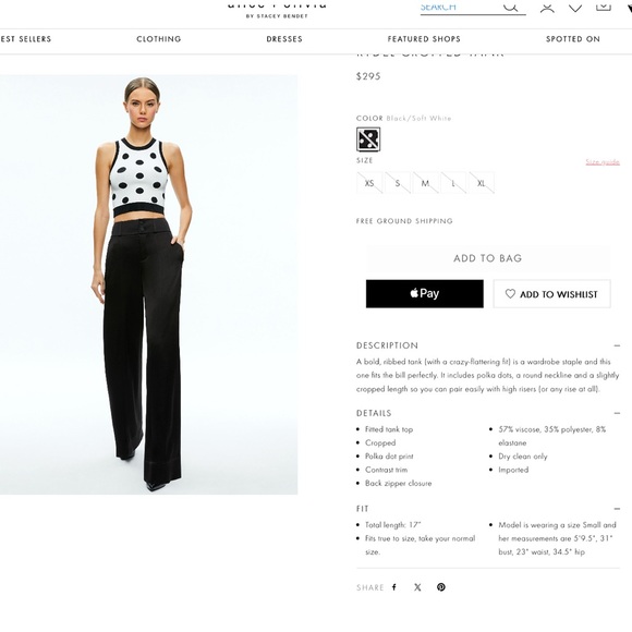 Alice + Olivia Rydel Cropped Polka Dot Black White Tank Top - Picture 4 of 17